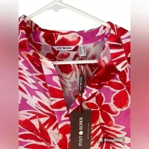 NWT PUNTO ROMA women’s beach cover up Size 6 red pink white shoulder bead detail - Picture 4 of 11